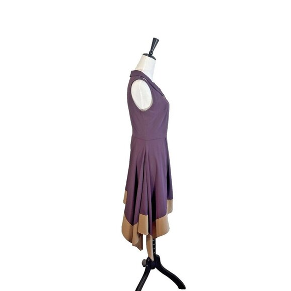 ESLEY Anthropologie ModCloth Purple Tan Cutout Asymmetric Dress Women's Sz M - Picture 3 of 12